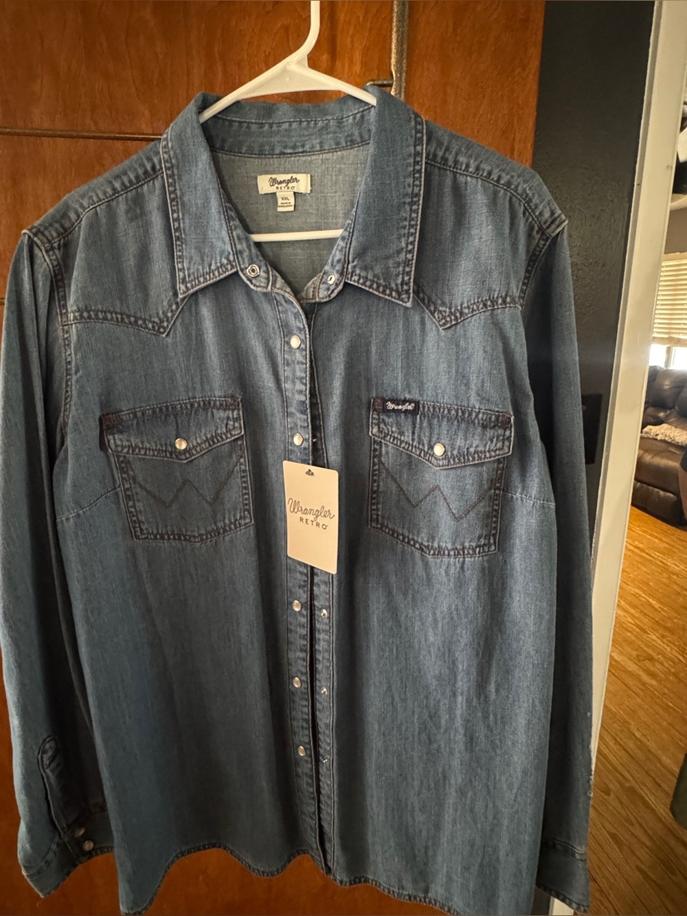 Wrangler Denim Button-Down Shirt - Medium Blue